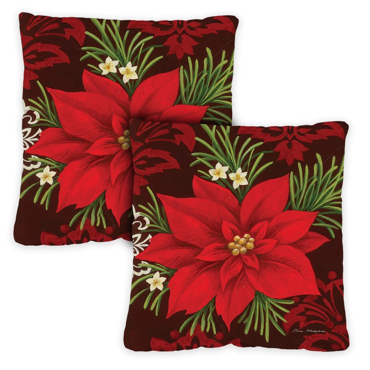 Toland Home Garden Set of 2 Flower Damask Outdoor Patio Throw Pillow Covers 18”